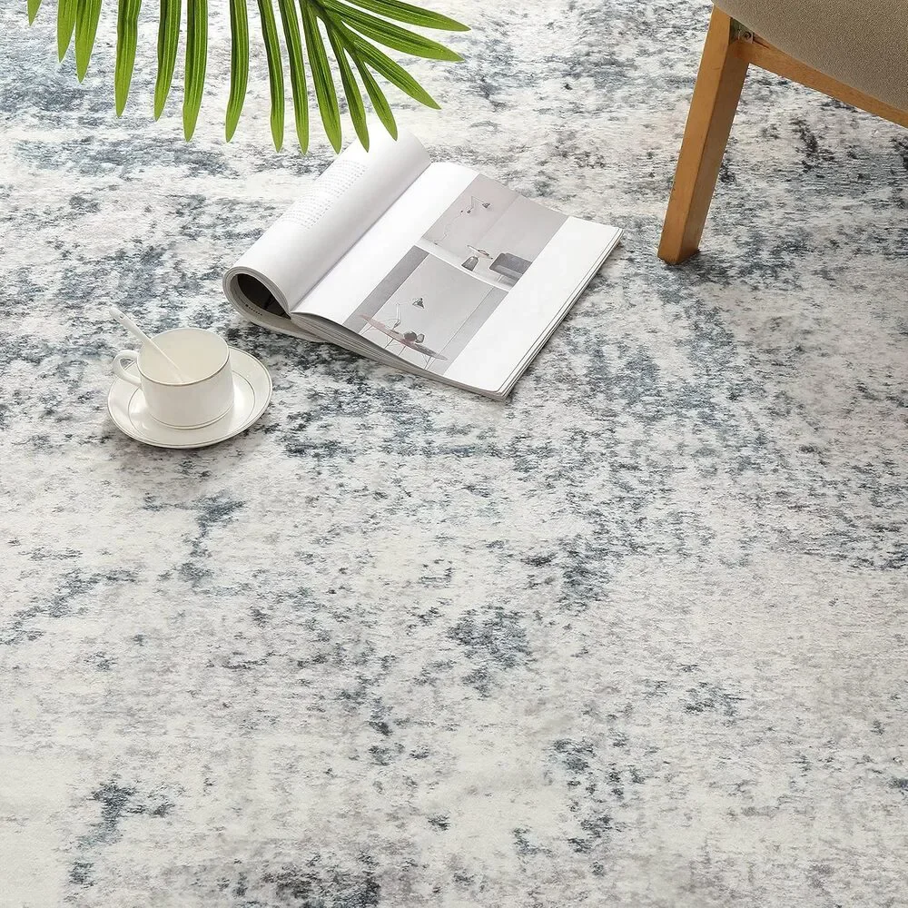 Abstract Area Rug Gray Blue 36x60 Inches Soft Low Pile Washable Indoor Carpet